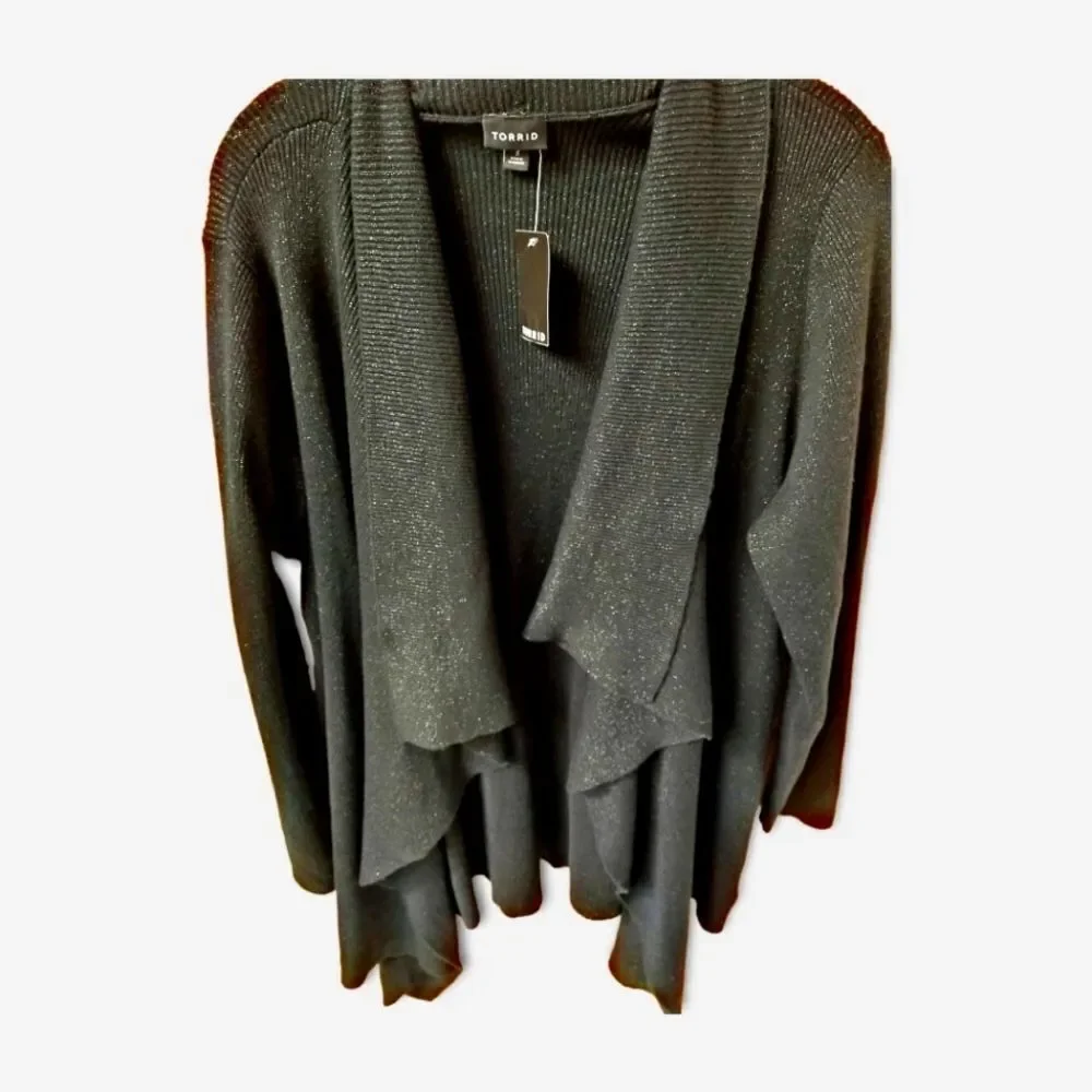 TORRIID Plusย Size Black Sparkly Drape Front Cardigan WithโOverlapping Layers 3X - Picture 8 of 14